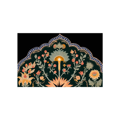 Retro Floral Fan Decoration Bath Rug, 16 X 24 Inch