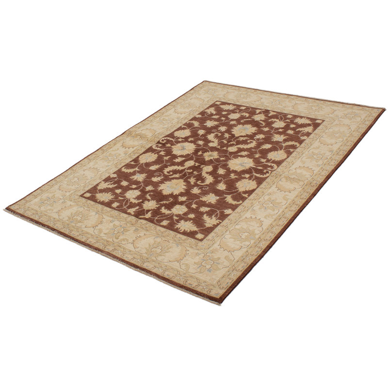 Tapis de zone en laine brun/beige 6 pi 2 po x 8 pi 9 po one-of-kind à la main noué la peshawar Vaughn