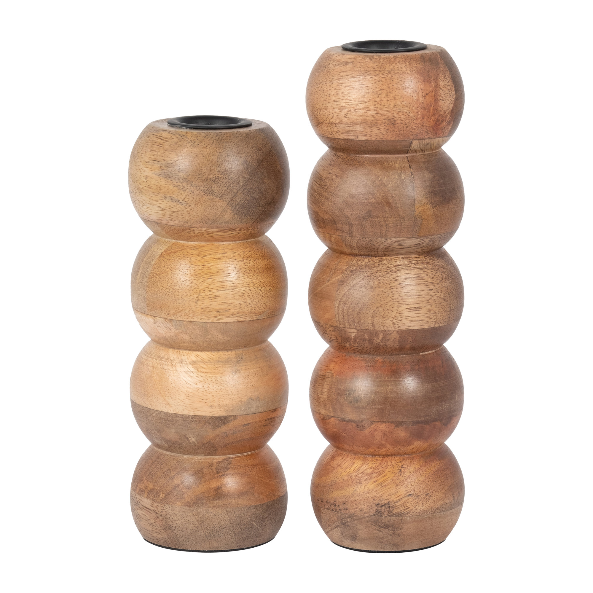  Wood Ribbed Candlestick Holder, Ribbed Brown, 7" H x 3" W x 3" D