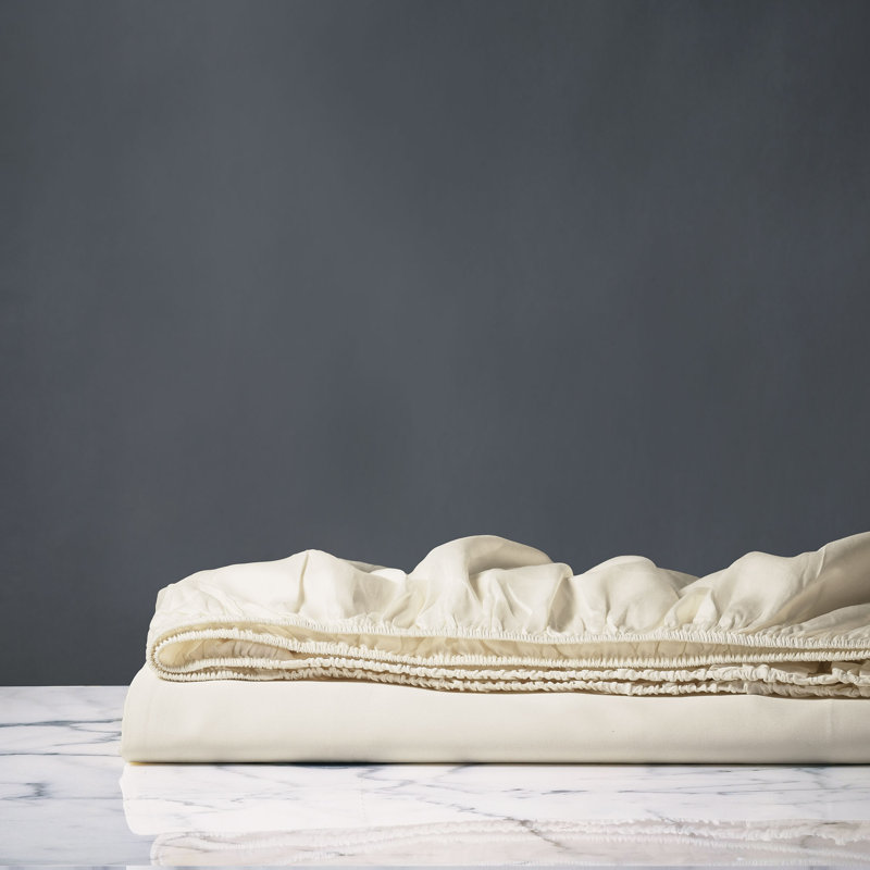 Izaro Egyptian Cotton Sateen Fitted Sheet, Queen Fitted Sheet, Ivory