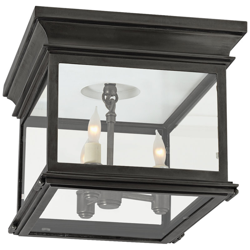 Chapman & Myers Club Small Square Flush Mount, 8.25" H x 9" W x 9" D, Clear, Bronze
