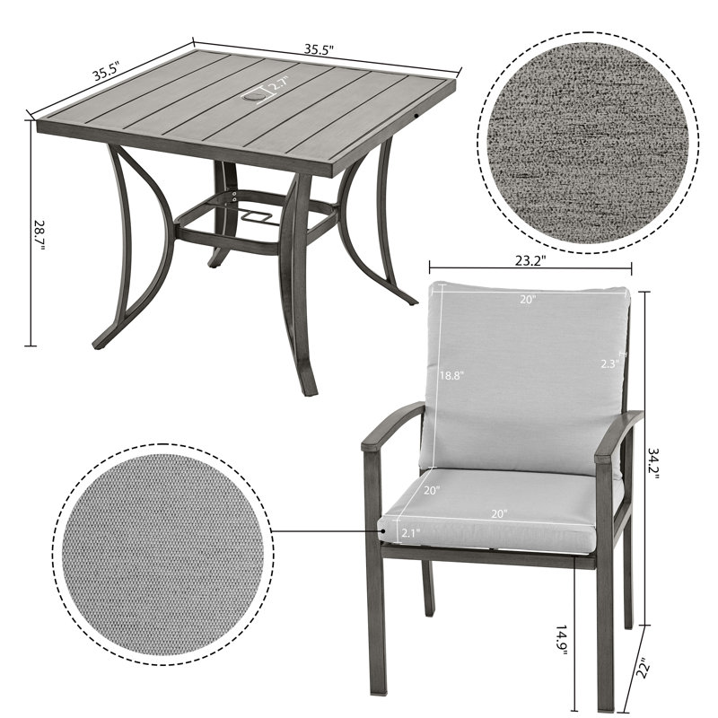 Freada 4 - Person Patio Dining Set with Square Table , Cushions Included