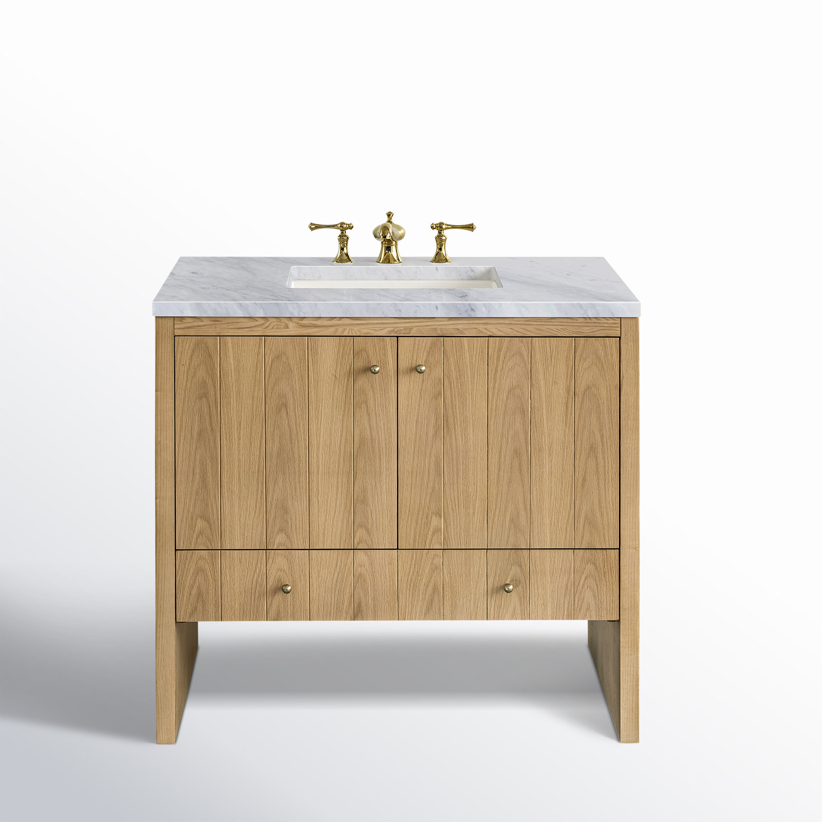 Hudson 36'' Single Bathroom Vanity, 8" Widespread, Carrara White, Light Natural Oak