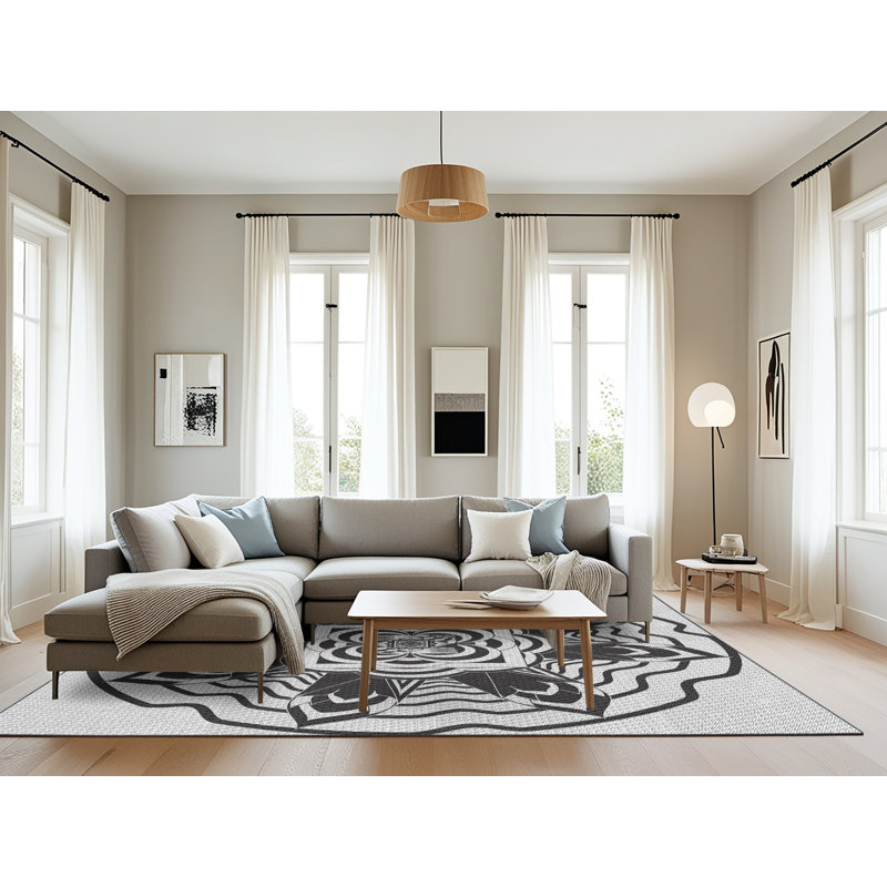 Tapis noir/gris tissé à la machine, Rectangle 8 pi x 10 pi
