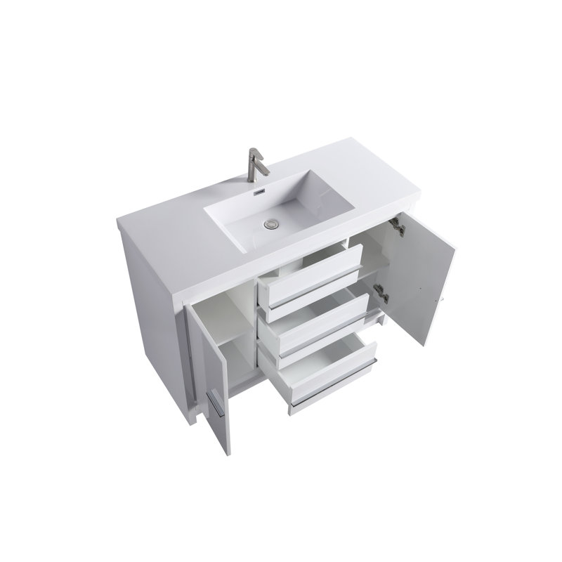 Meuble-lavabo autoportant avec lavabo 2 portes et 3 tiroirs - blanc 48 po