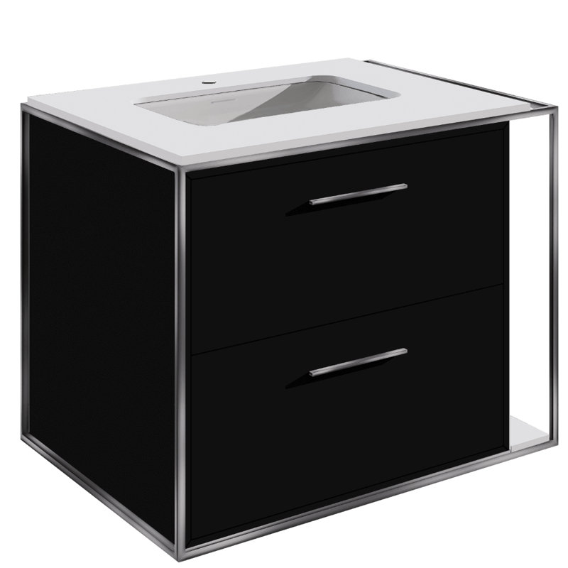 Linea 24" Vanity Base, Brushed Stainless Steel, Matte Olive Green, Single-Hole