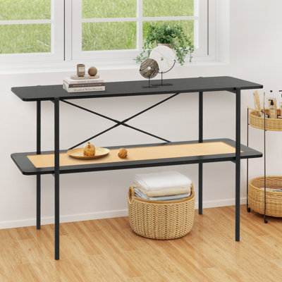 Console Table with Open Rattan Shelf Storage