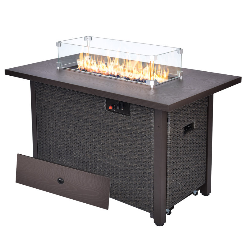 42" Gray and Dark Brown Faux Wood Grain Gas Fire Pit Table