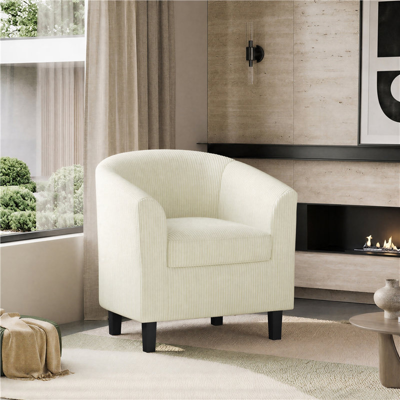Fauteuil demi-tonneau avec fauteuil club demi-tonneau Seldon, Beige Corduroy