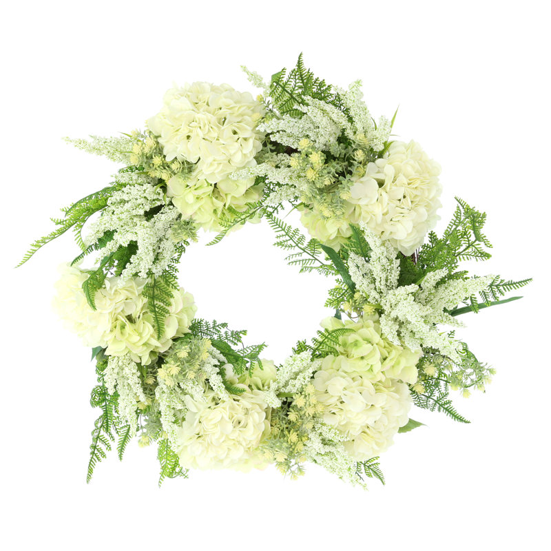 Spring Wreath with Hydrangeas, Heather and Ferns