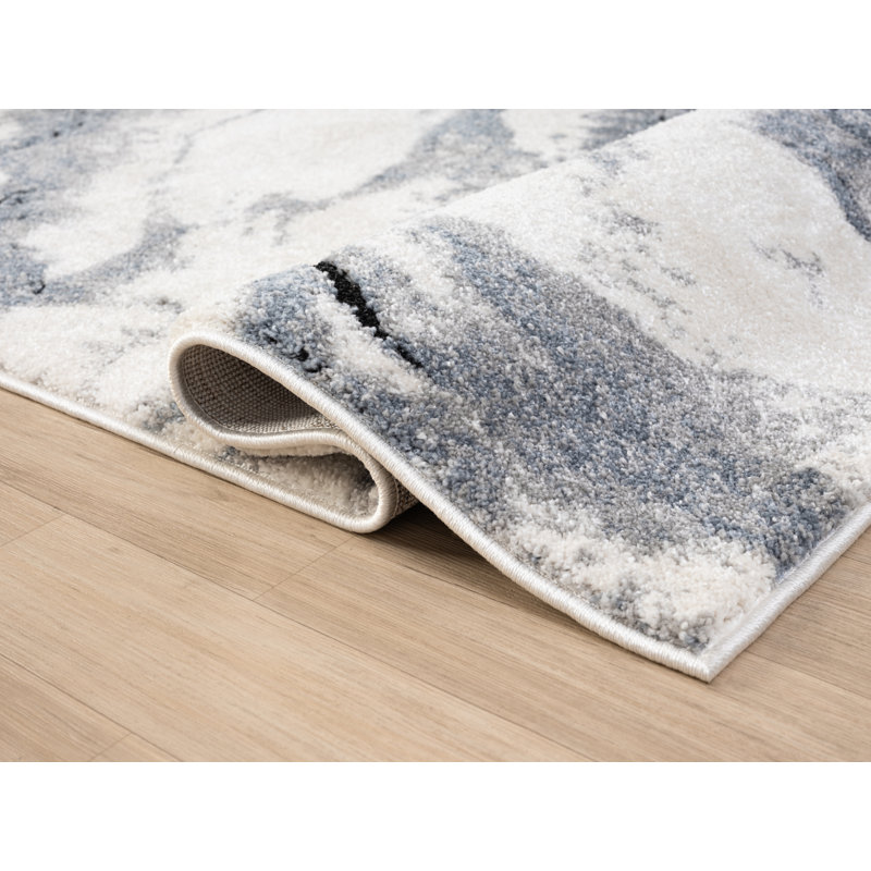 Tapis abstrait crème / bleu Paris Collection, Tapis de couloir 2 pi 1 po x 7 pi 4 po