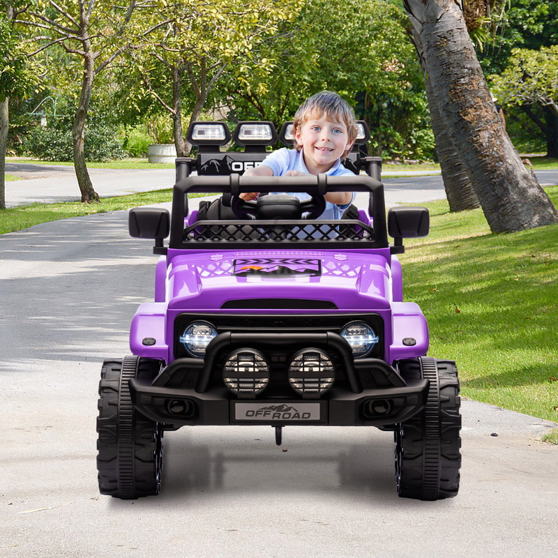 GarveeHome 12V Ride On Truck Car, 2WD Electric Car with Remote Control, Toddler Battery Powered Ride On Toy with Spring Suspension, LED Lights, Music, Battery Display for Kids 3-8, Purple