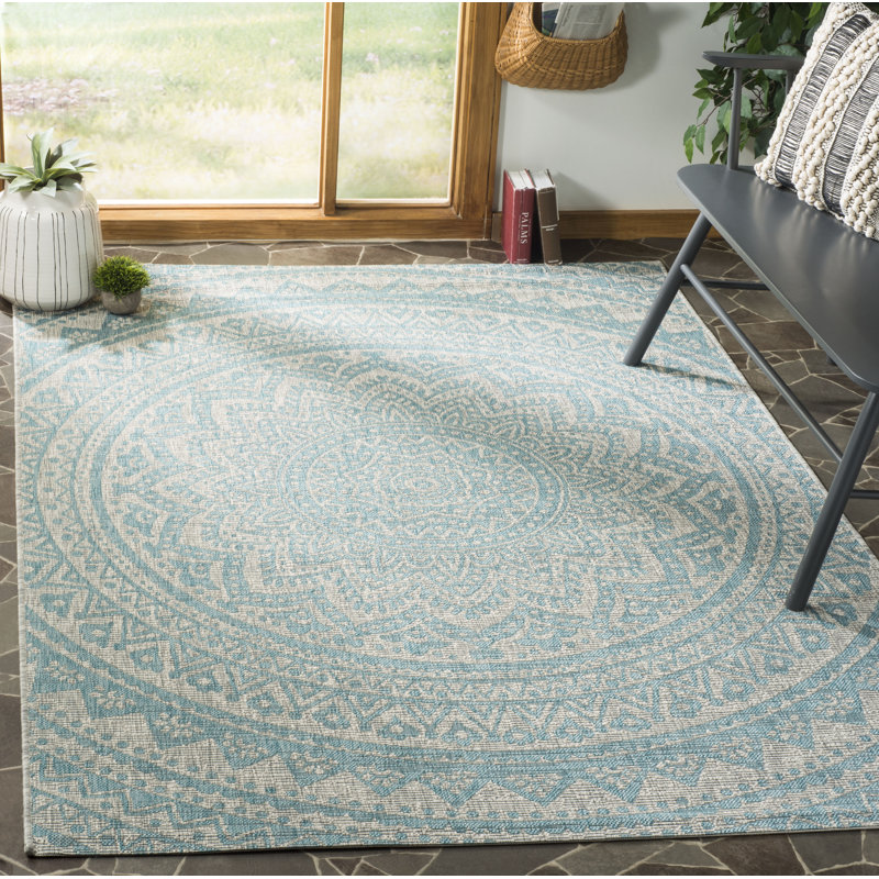 Atlanta Hooked Light Grey/Aqua Indoor/Outdoor Rug, Rectangle 201 x 290 cm