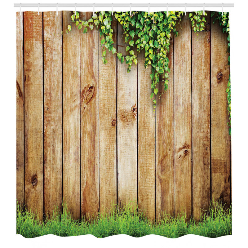 Green and Brown Rustic Wooden Fence Shower Curtain