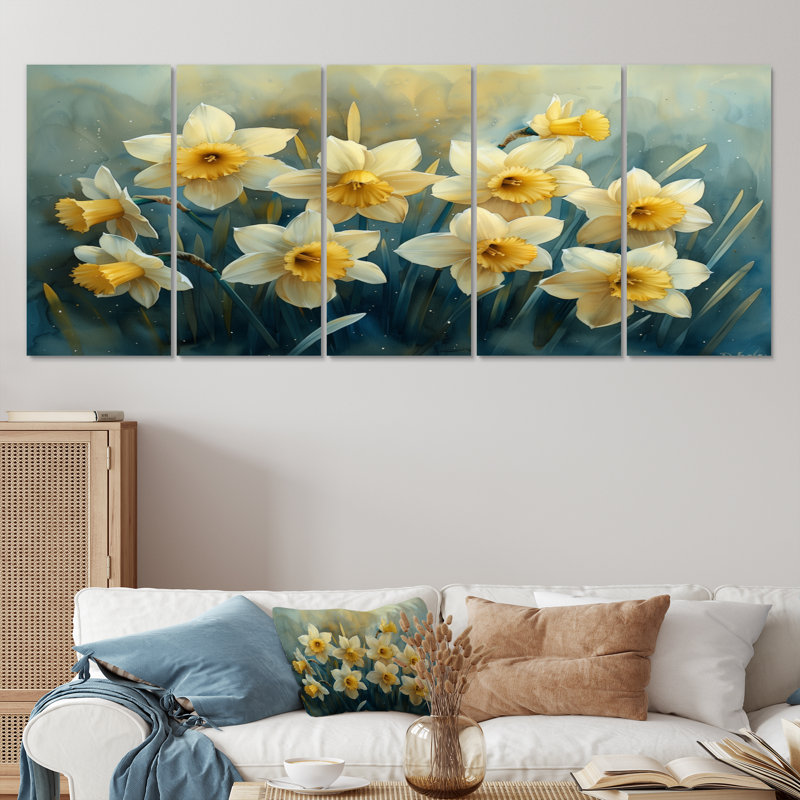 Ensemble de décorations murales jonquilles - Jardin de la vie - blanc et jaune, H 32 po x l 80 po