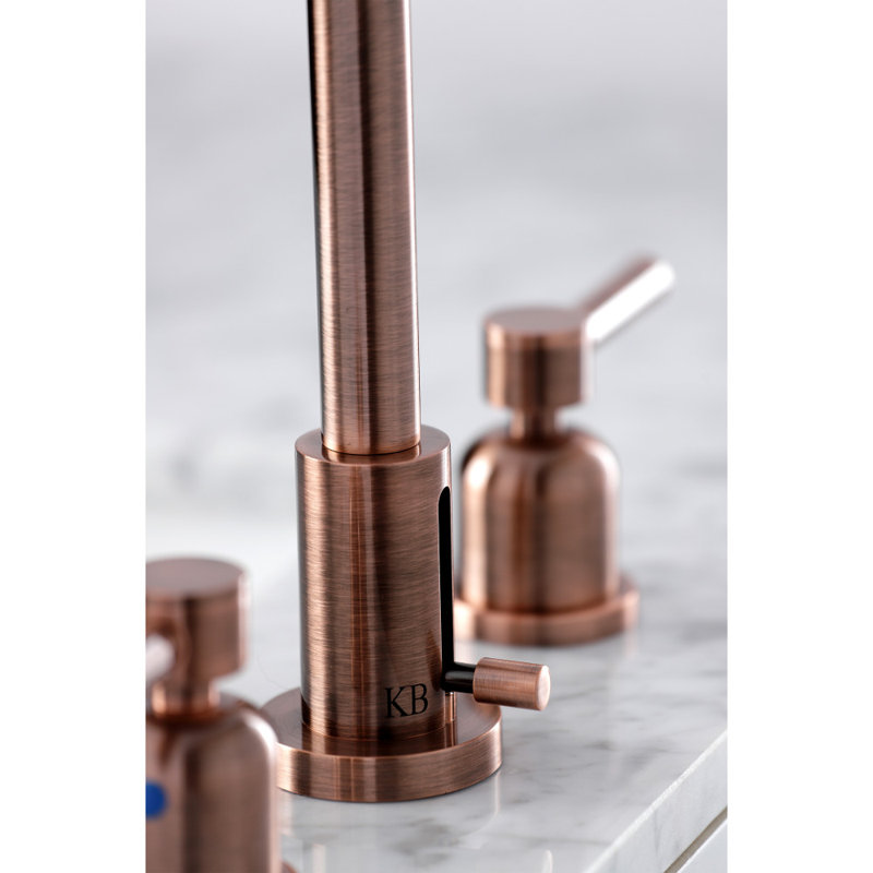 Kingston Brass Concord Two-Handle 3-Hole Deck Mount Widespread Bathroom Faucet with Brass Pop-Up Drain, Antique Copper