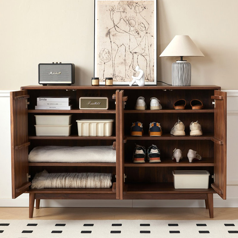 Banc de rangement pour chaussures en bois massif noyer