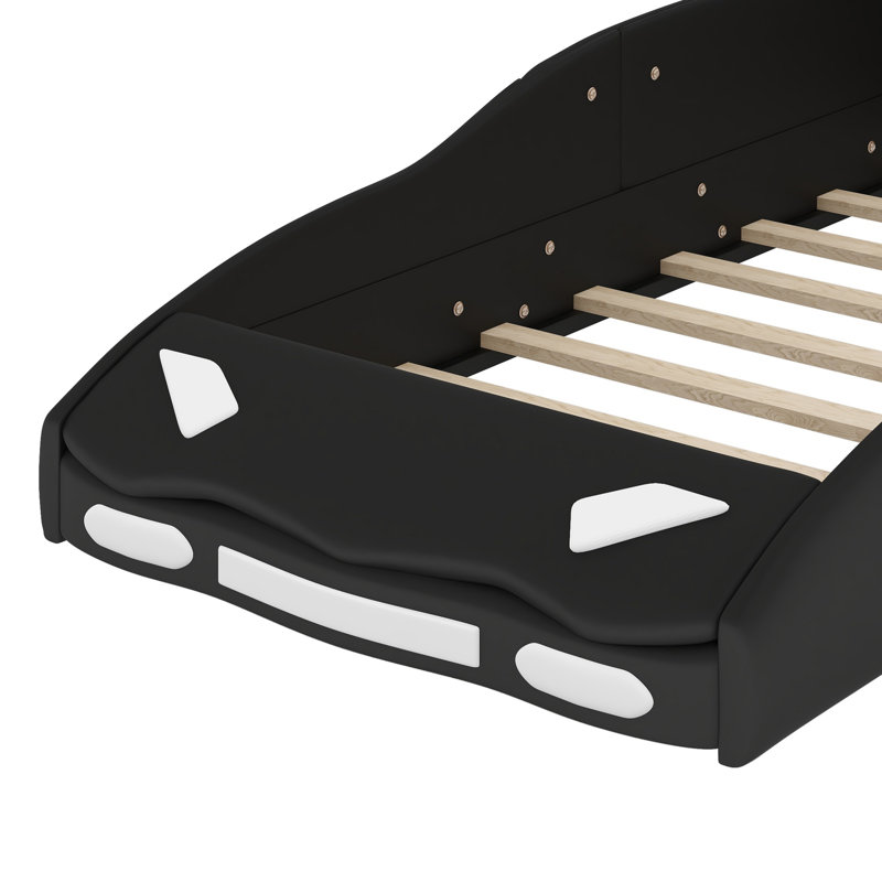 Lit plateforme en forme de voiture de course avec roulettes et conception élégante, Noir