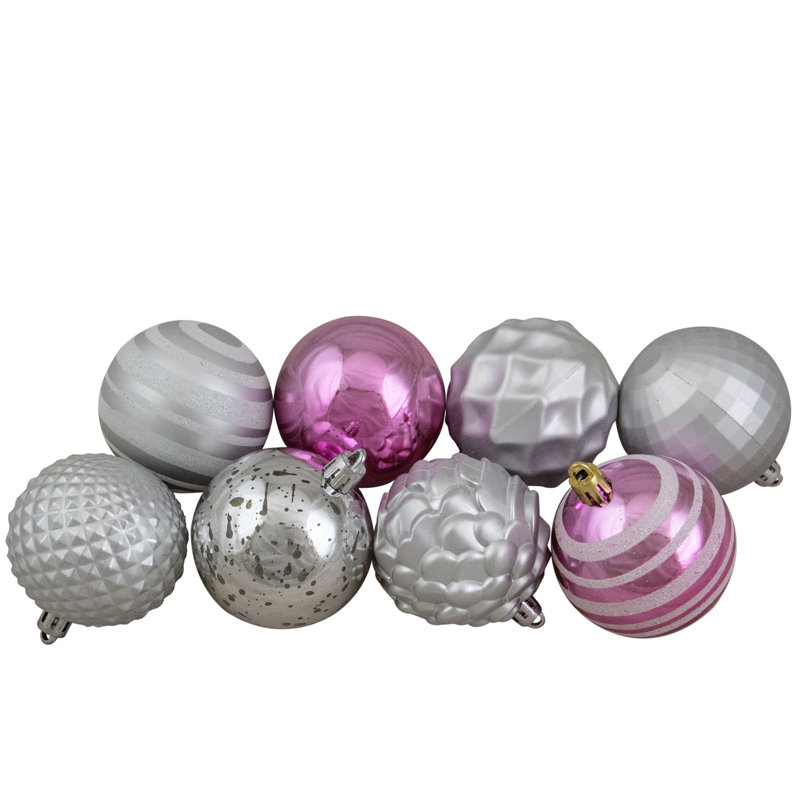 Pink and Silver Shatterproof Christmas Ornaments Set