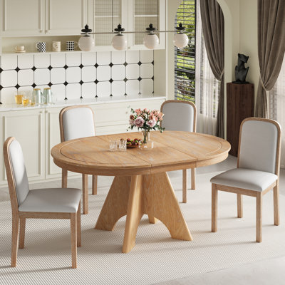 Ensemble de salle à manger extensible 5 pièces, extension peu encombrante, bois, finition vieillie, maison de campagne moderne, salle à manger