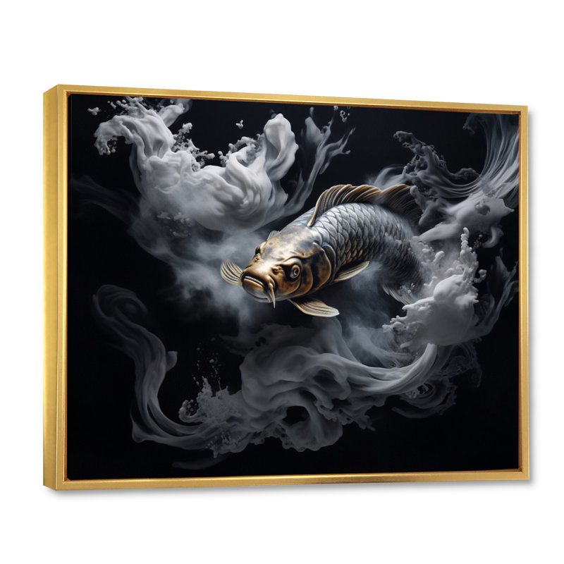 «Jamarques Gray Kois Fish Mystical Elegance», reproduction, Cadre flottant doré, H 34 po x l 44 po x P 1,5 po