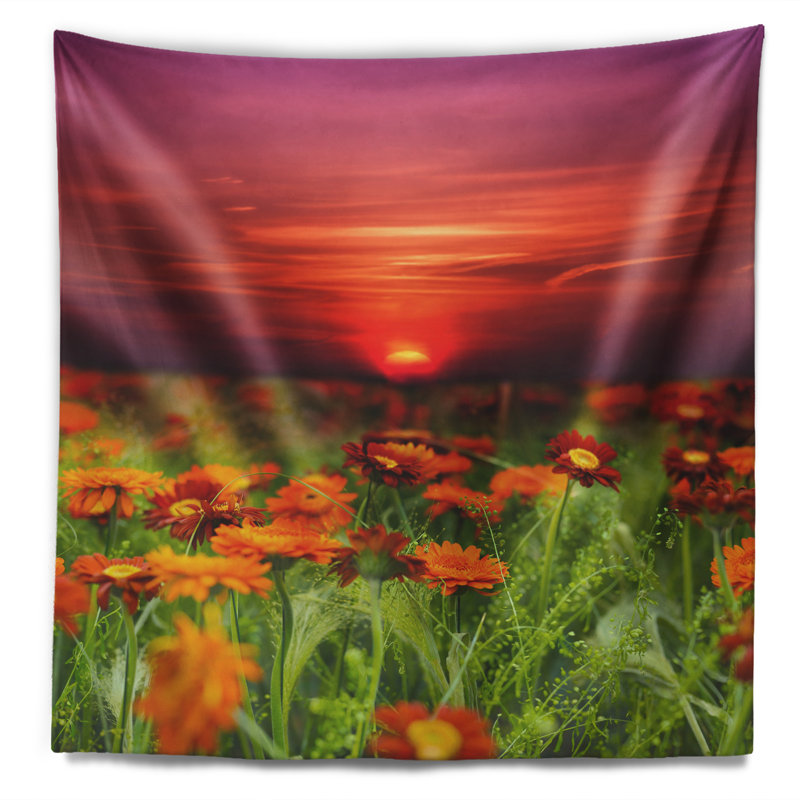 Tapisserie coucher de soleil avec ciel rouge, H 50 po x l 60 po