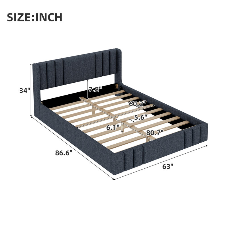Structure de lit double tapissier en lin, Grand lit, Gris