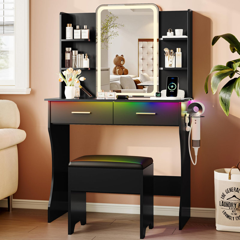 Ensemble de petite coiffeuse de maquillage, Noir