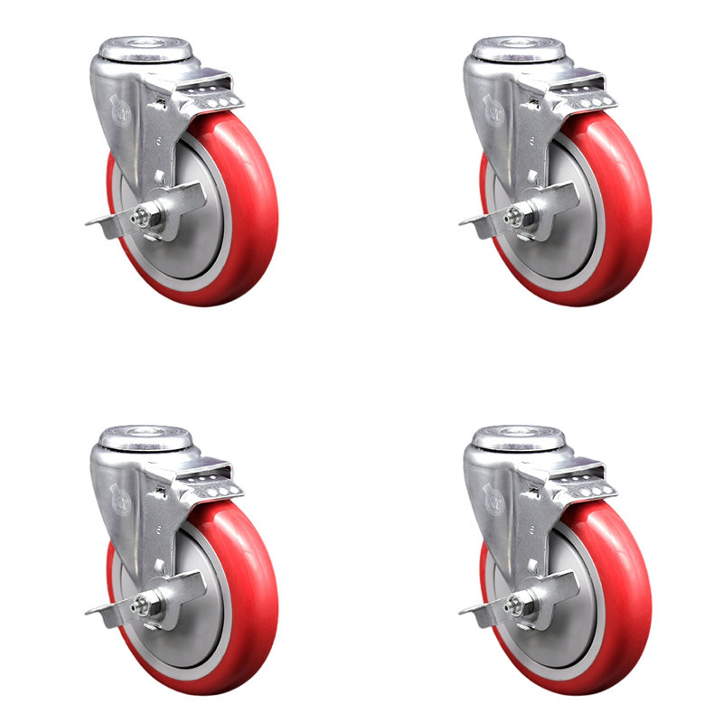 Roulettes pivotantes en polyuréthane avec frein, Rouge