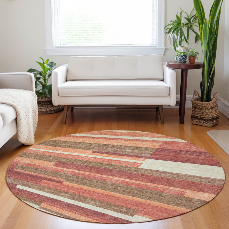 Premium Machine Washable Prisco Coral Rug, Round 8'