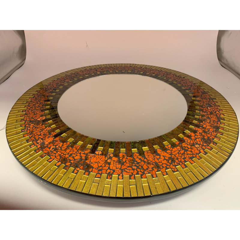Zorigs Mosaic Mirror, Wall Art Décor – Handcrafted Decorative Wall Mirror, Orange and Golden Yellow Mosaic Mirror, 24” Frame, 14" Round Mirror for Hallway, Bedroom, Bathroom, Living Room