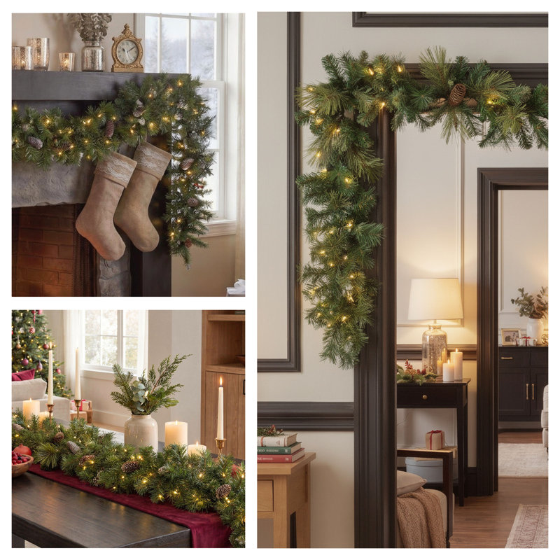 9ft. Yuletide Grove Pine Christmas Garland with LED Lights