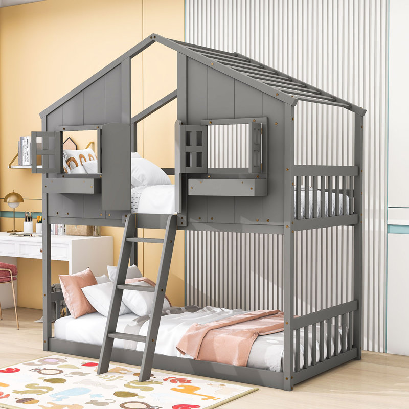 Lit superposé simple au-dessus de simple Jemison Kids, gris