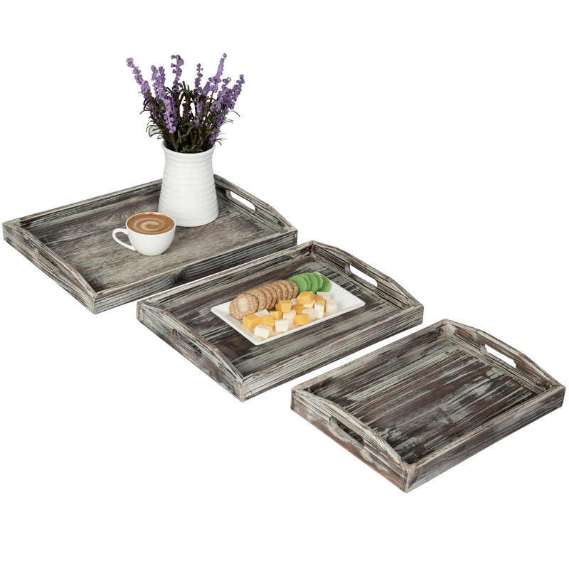 3 Piece Serving Tray Set, Brown