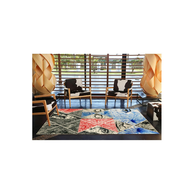 Grey Blue Themed Surrealist Design Face And Eye Patterned Modern Decorative Carpet, Rectangle 4'8" x 6'7"