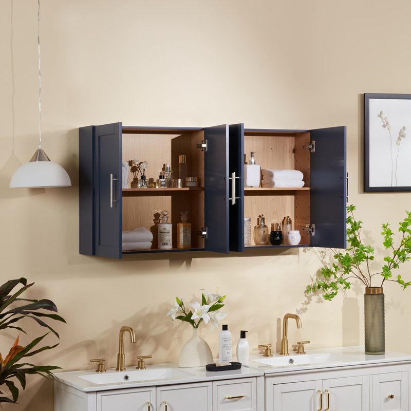Armoire suspendue en bois avec portes et tablettes, Bleu