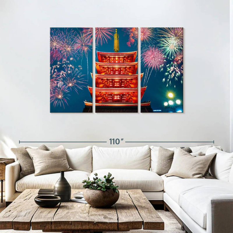 Senso ji, feux d'artifice du temple, H 48 po x l 74 po
