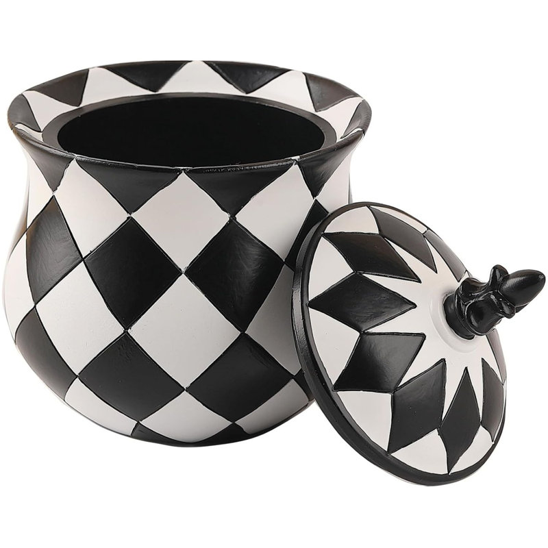 Boîte à bijoux en résine noire avec couvercle en damier