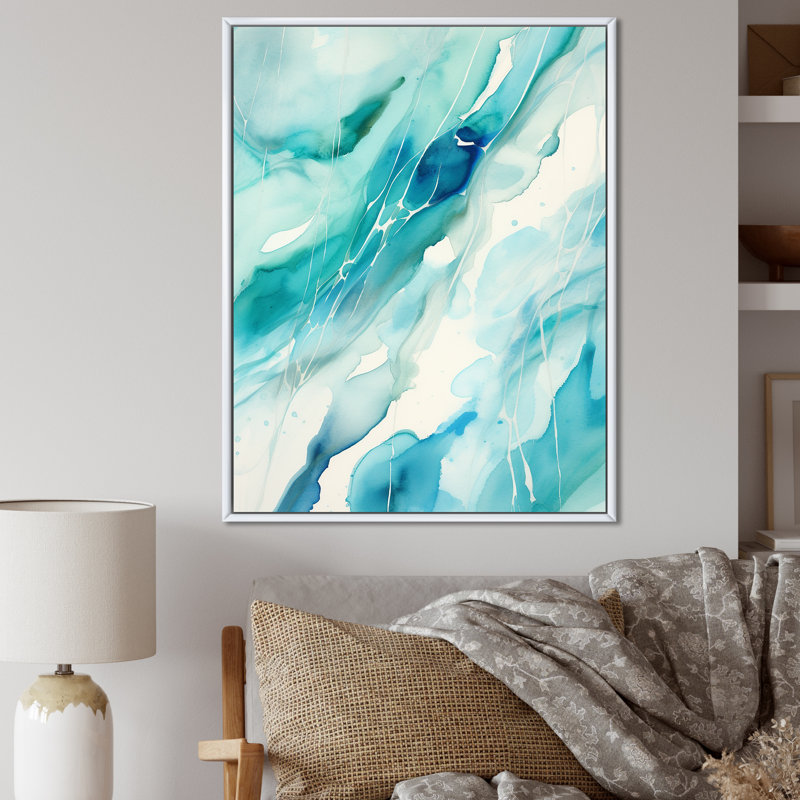 Turquoise Waves Impressions Of Infinity I - Peinture abstraite, impressions d'art mural, Cadre flottant blanc