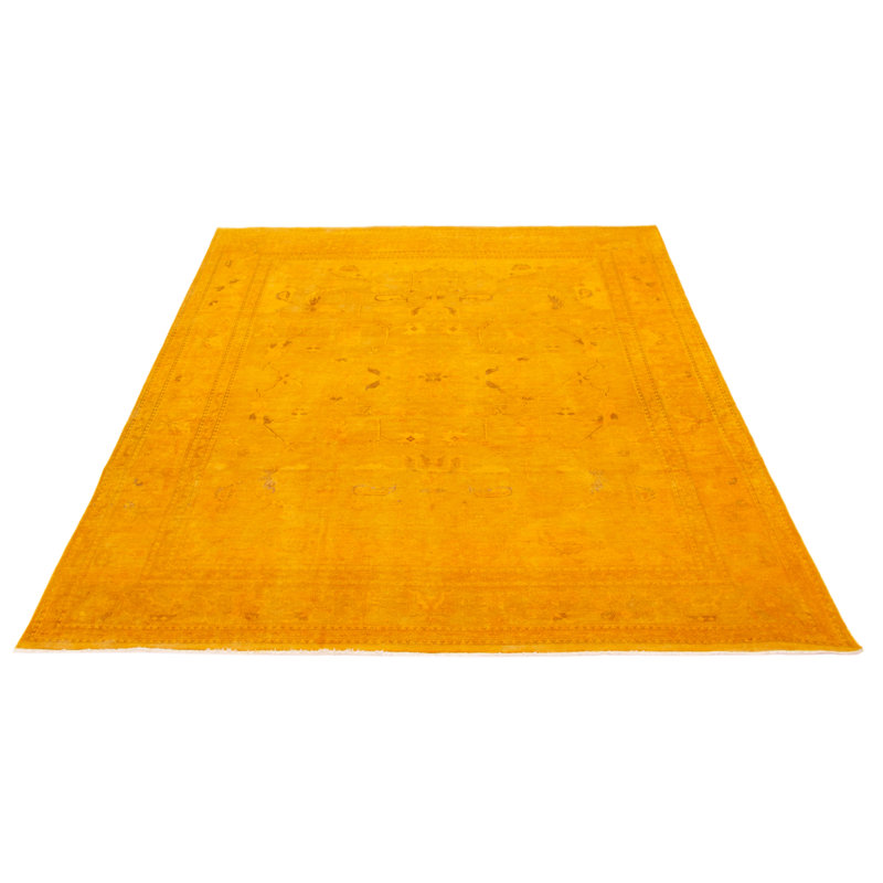 Tapis orange noué à la main de conception unique 7 pi 11 po x 9 pi 10 po