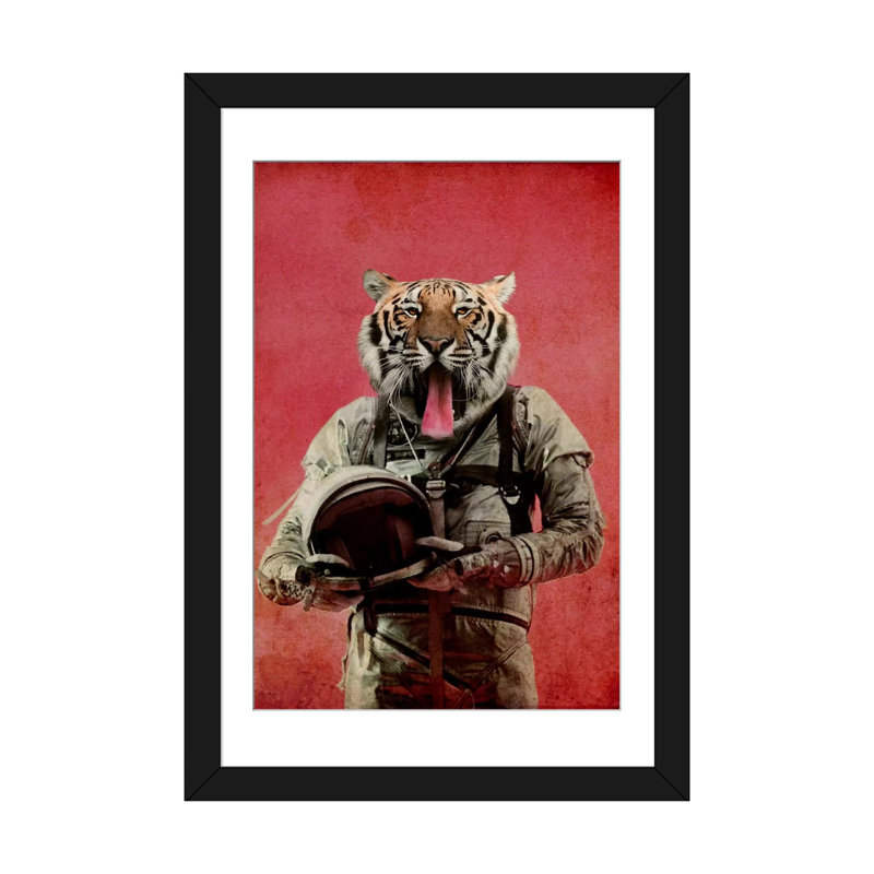 « space tiger », impression sur toile, H 24 po x l 16 po x P 1 po, Papier avec cadre noir, Blanc
