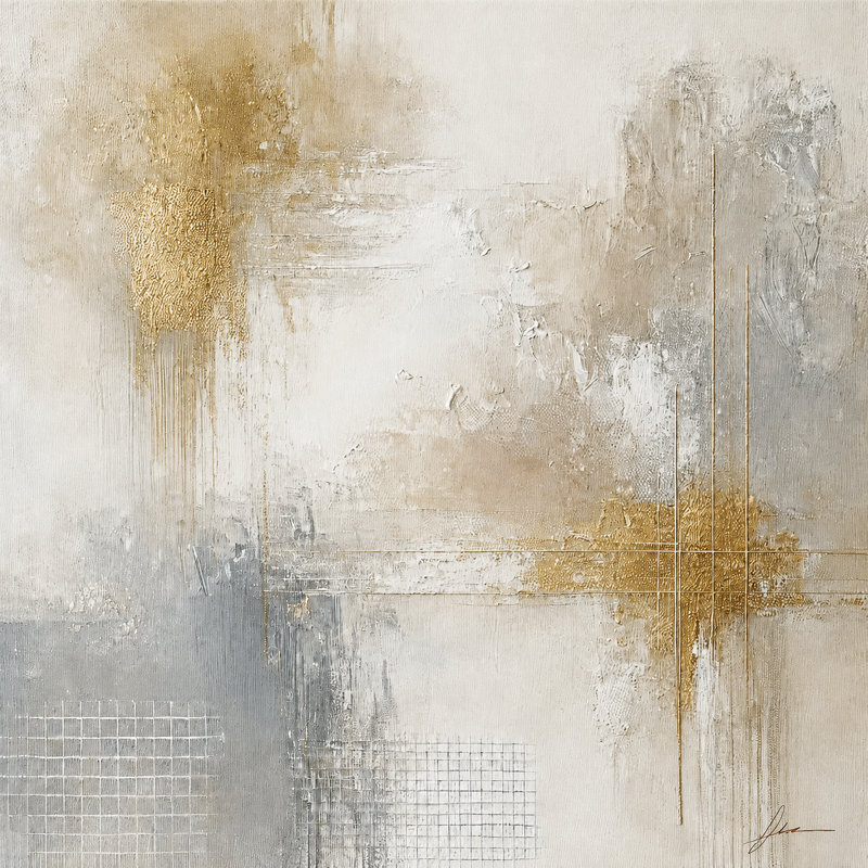 «Golden Abstract Elegance», impression sur toile - reproduction de tons neutres, H 20 po x l 20 po x P 1,5 po