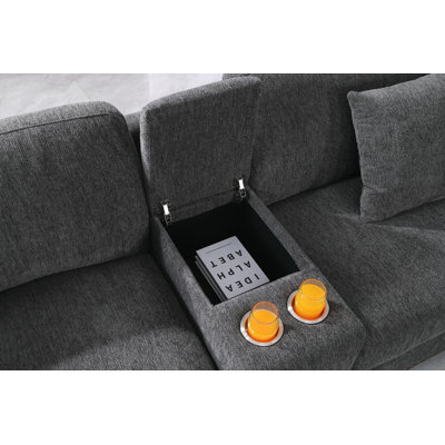 8-Person Chenille Sectional with Console and 2 Ottomans