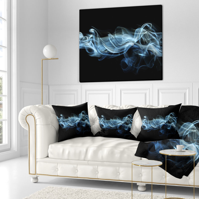 Coussin à imprimé abstrait fumée, 16 po x 1 po, Carré, Noir / Bleu