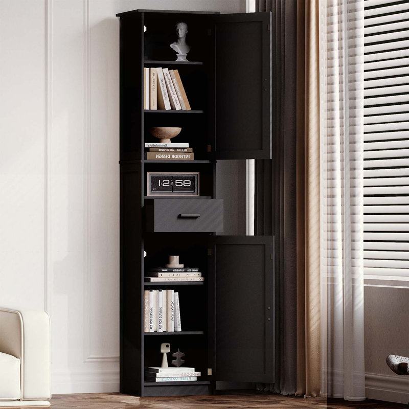 Floor Cabinet for Versatile Use in Narrow Spaces, Black