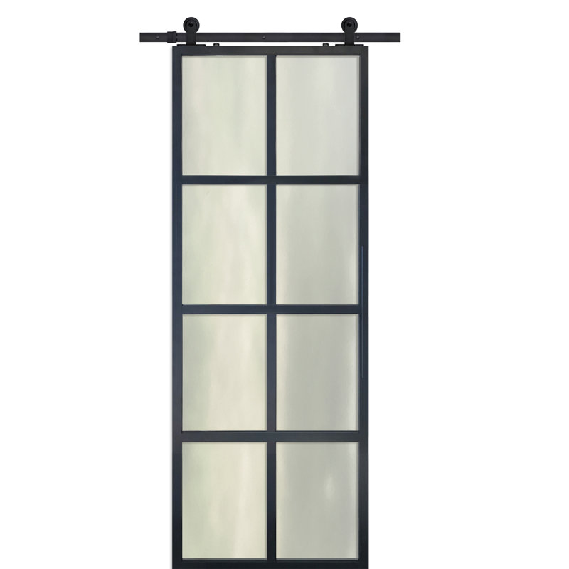 Porte de grange en verre et métal avec trousse de quincaillerie d'installation, 42 po x 96 po