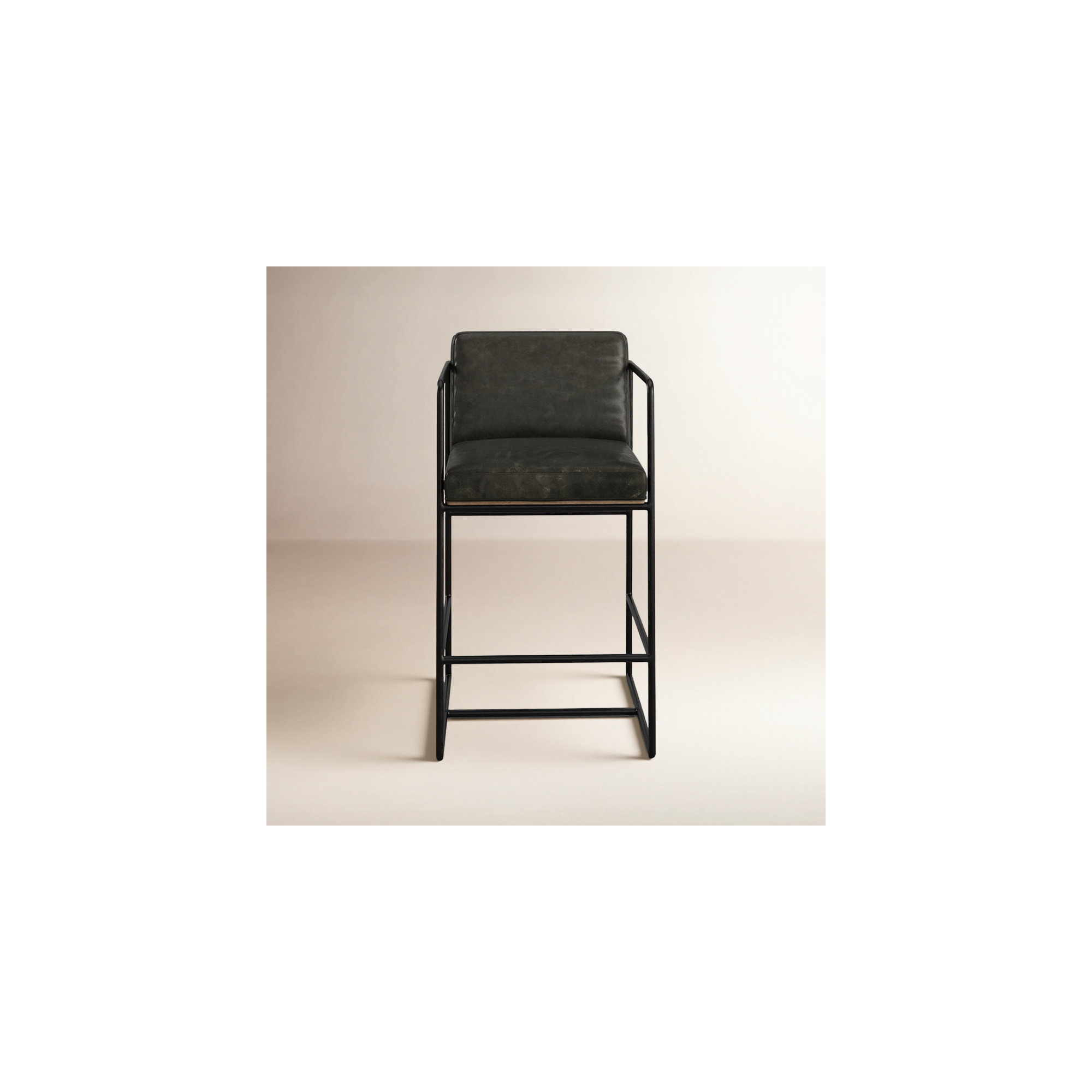 Sidney Genuine Leather Bar & Counter Stool, Dark Gray, Bar Stool (29.5” Seat Height)