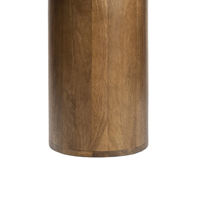 Table de bout Milos moderne carrée en marbre blanc naturel Milos, table d'appoint à base de piédestal cylindrique en bois miel