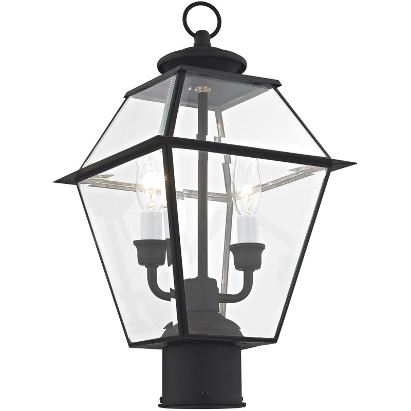 Luminaire suspendu de style lanterne extérieure 2 lumières 9 pouces avec abat-jour en verre biseauté transparent, Noir