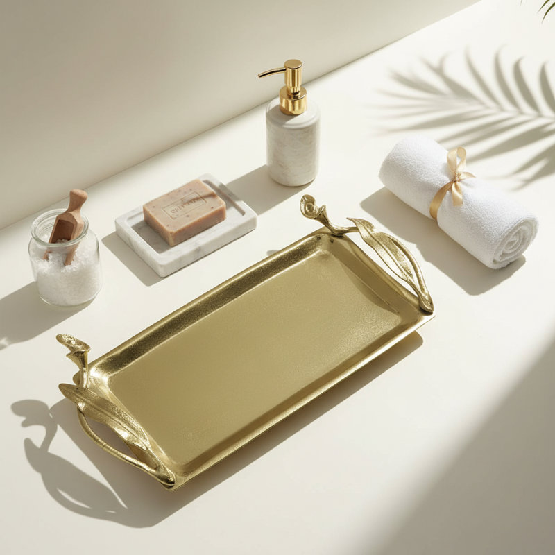 Plateau de meuble-lavabo en aluminium brillant avec finition dorée